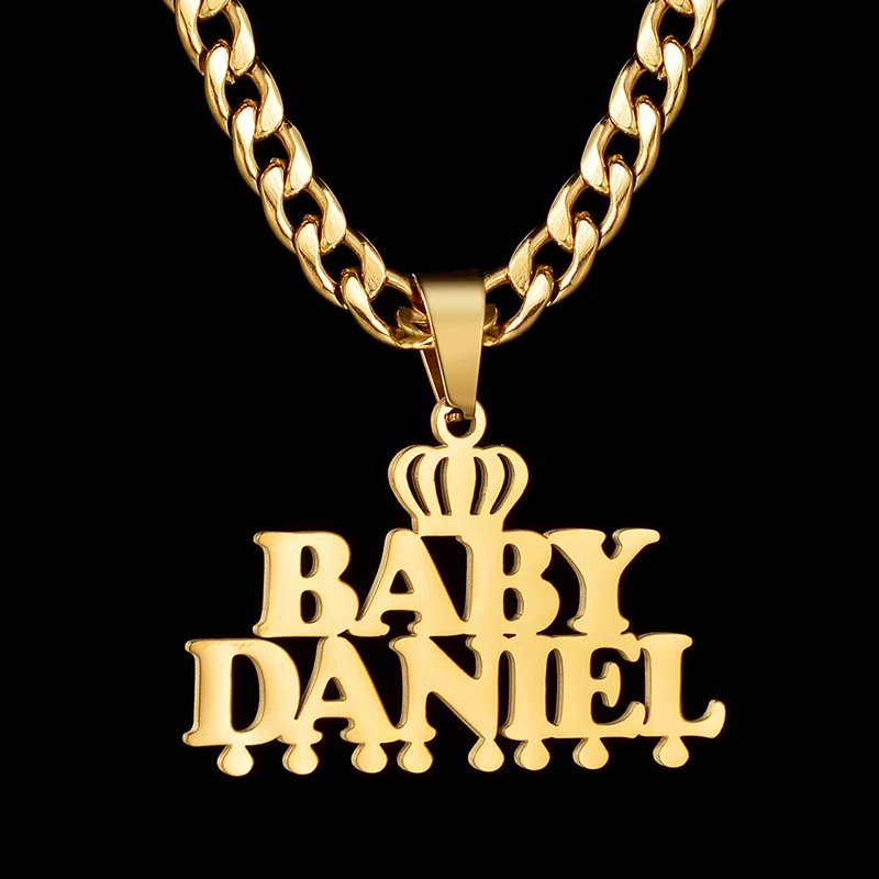 Custom Baby Letter Pendant Necklace Crown 5mmNK Thick Chain Stainless Steel For Boy Girl Birthday Gift Trendy Customized Jewelry