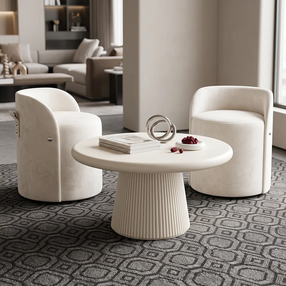 2Pcs Velvet Vanity Stool with Low Backrest, Round Makeup Chair with Carry Handle, Upholstered Accent Ottoman for Bedroom Living