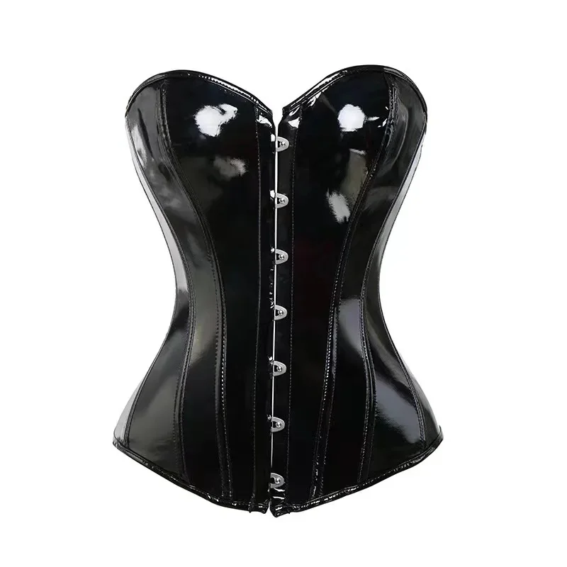 Corset Bustier Sexy en Cuir PVC Noir pour Femme, Vêtement Burlesque, Style Européen, Steampunk, Gothique