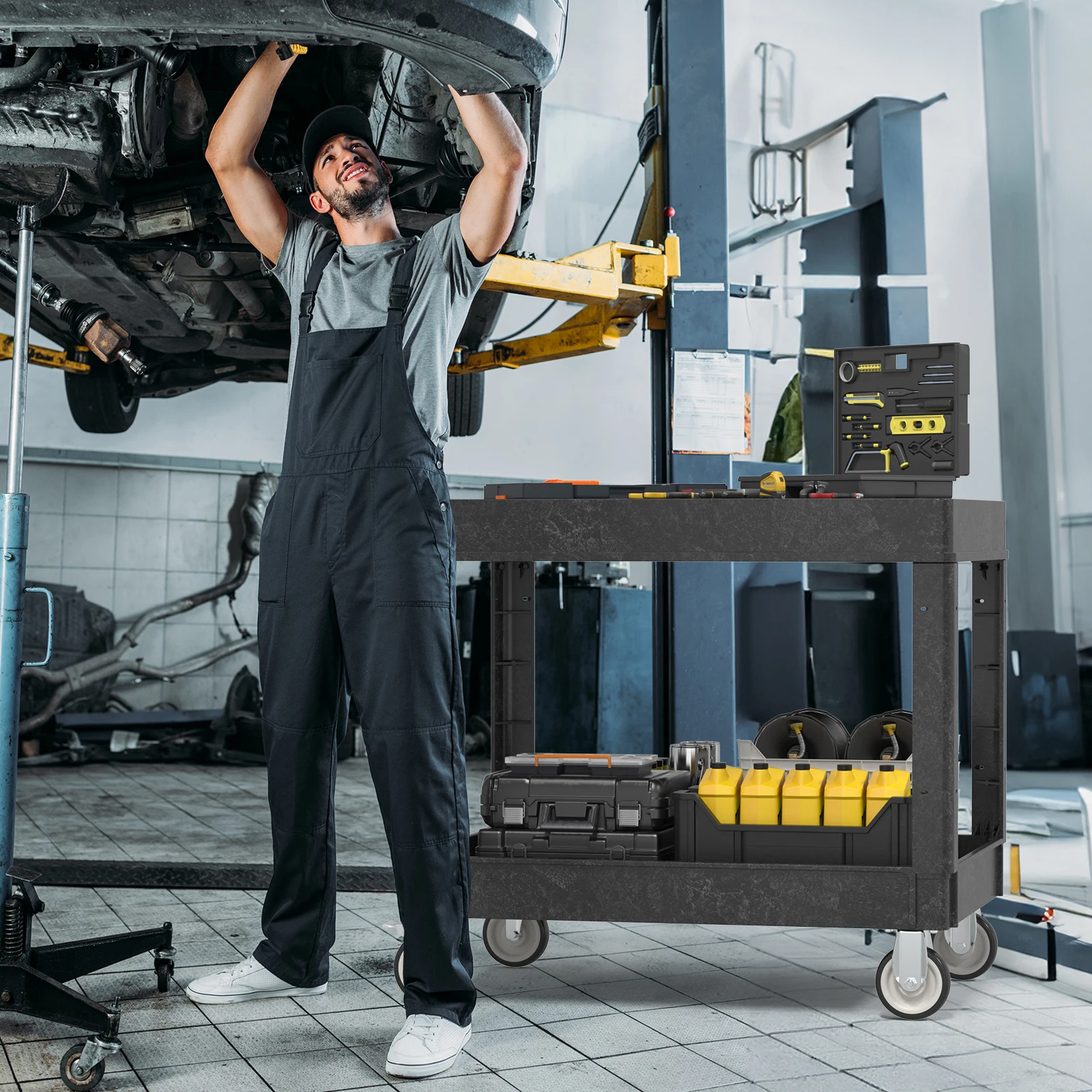 عربة أدوات مسطحة من Kieperi مع عجلات، عربة خدمة دوارة شديدة التحمل للمستودعات #6