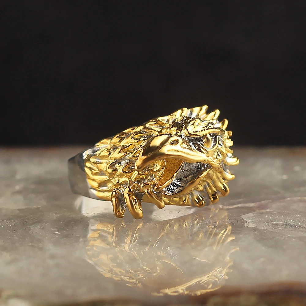 Embrace Your Wild Side with our 925 Sterling Silver Falcon Face Ring 10gr W gold gift for men high quality