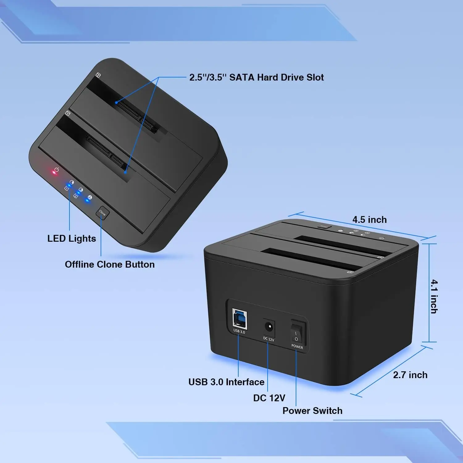 FIDECO Dual Bay غير متصل الاستنساخ USB 3.0 5Gbps 2.5 3.5 بوصة HDD SSD 1 إلى 1 الناسخ SATA ABS استنساخ محطة الإرساء