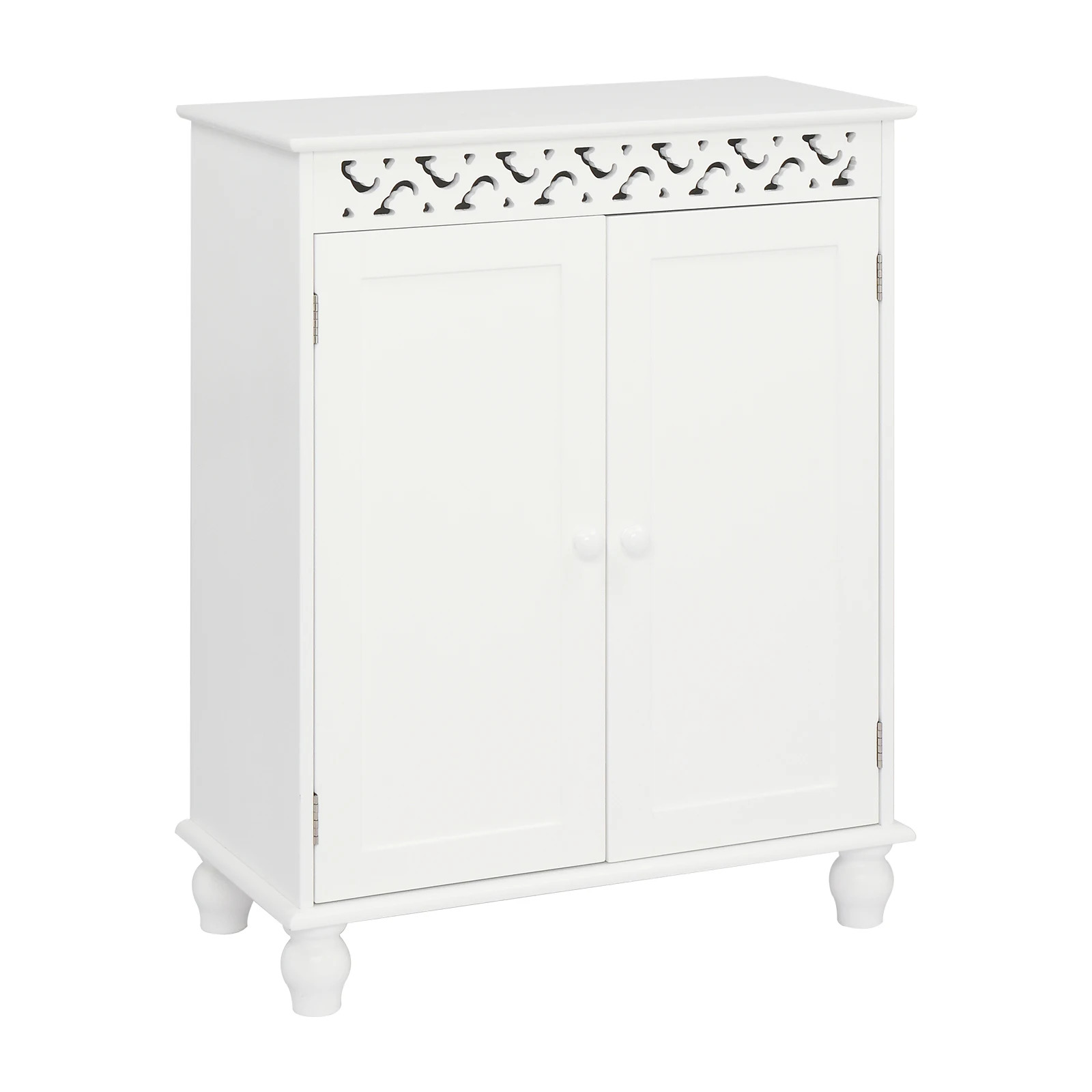 [Flash Sale]Bathroom Floor Storage Cabinet with 2 Door&Shelf 60x34.5x77CM Carved Cabinet White[US-Stock]