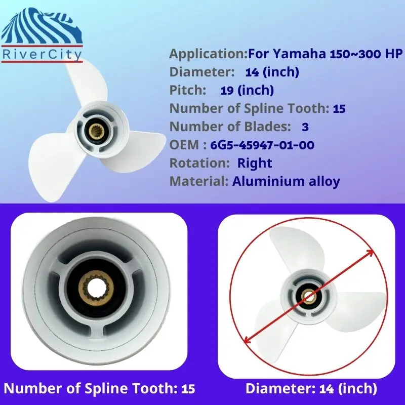 For Yamaha Outboard Propeller 150hp 160hp 170hp 180hp 190-300hp  14x19 Boat Aluminum  Screw 3 Blade 15 Spline Marine Engine