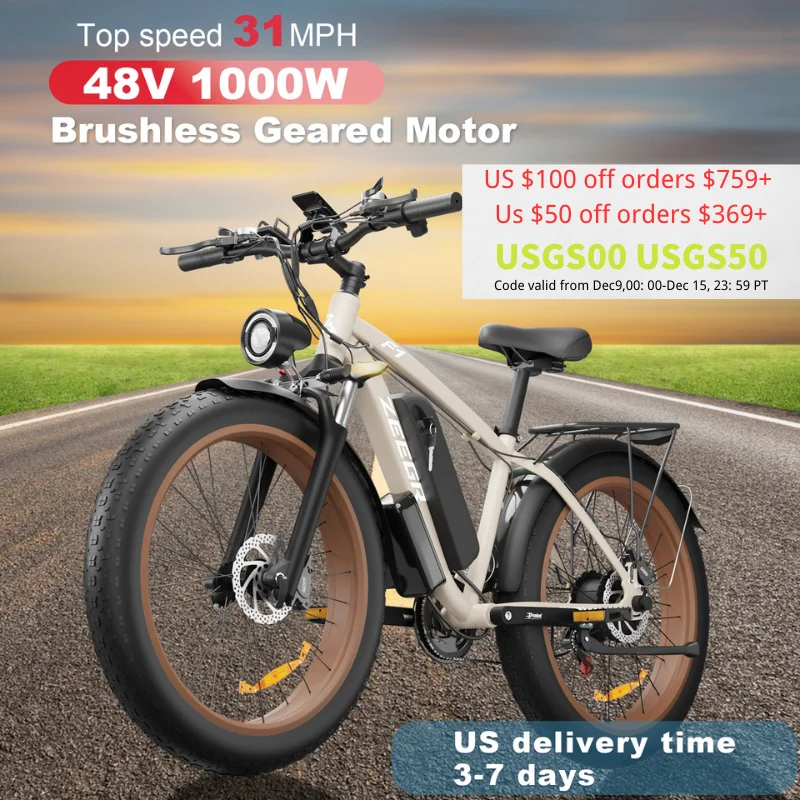 Zgeer F1 48v 2000w ebike full suspension power bicycle with ce 26 inch fat tire hidden dual battery snow beach electric  bike