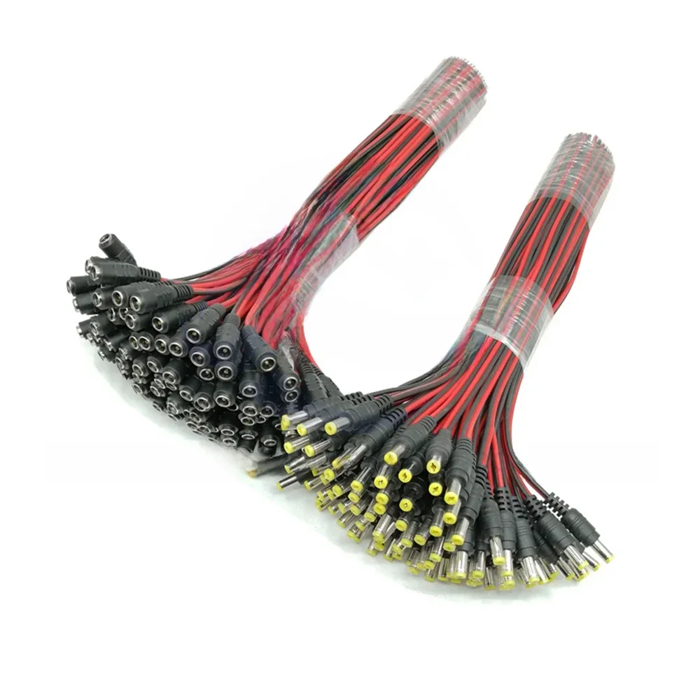 Prise mâle femelle 12V DC, 5 ou 10 pièces, 5.5x2.1mm, câble d'alimentation en queue de cochon pour connecteur de caméra de vidéosurveillance, Extension arrière, fil 24V DC