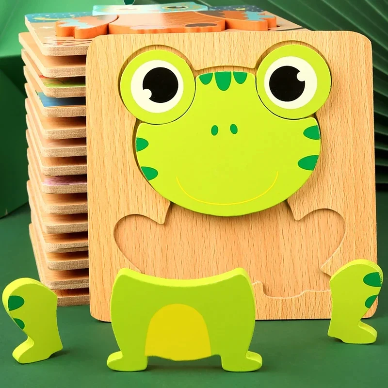 Puzzle 3D en bois de haute qualité pour bébé, dessin animé, trafic d'animaux, jeu de Cognition d'apprentissage précoce, jouets pour enfants