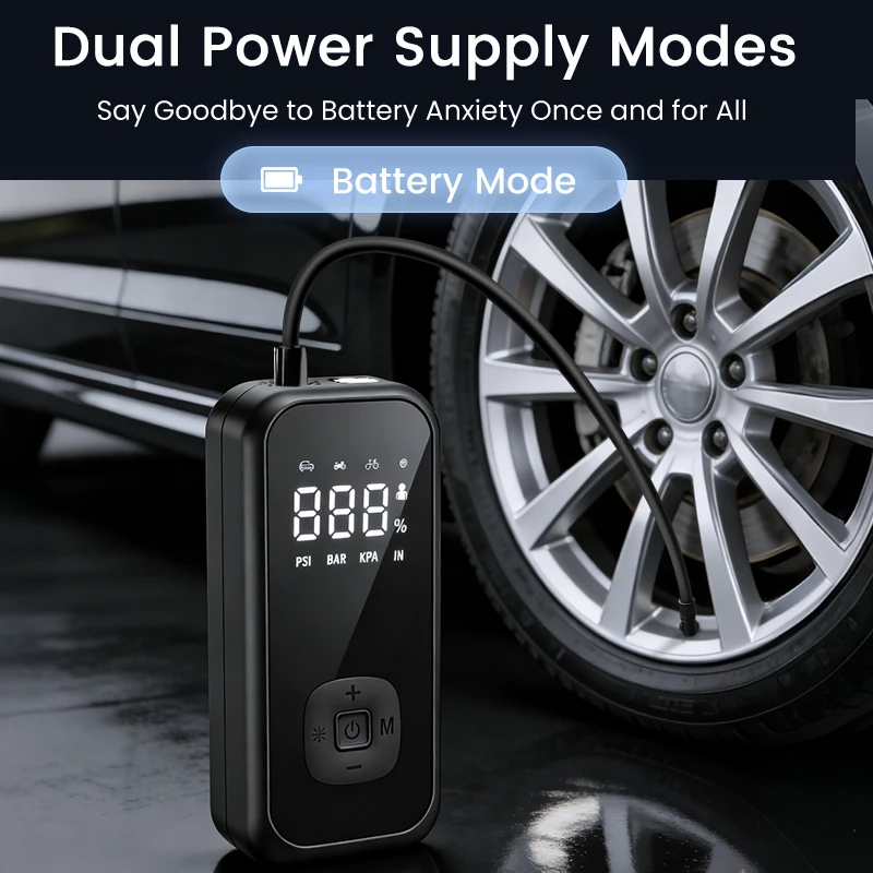 Wired / Wireless Car Air Pump Car Air Compressor Smart Digital 6000mAh Portable Tire Inflator Pump for Car Motorcycle Bicycle
