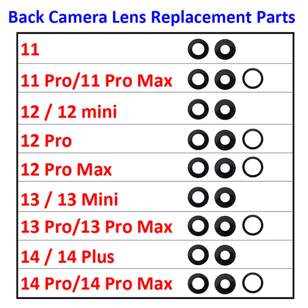 New Camera Glass Lens Back Rear Camera Glass Lens With Sticker For iPhone 6 6s 7 8 Plus X XR XS 11 12 13 14 Pro Plus Mini Max