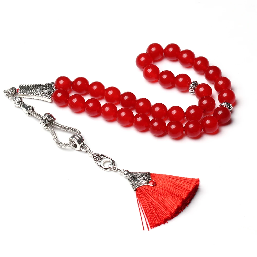 Red Tasbih thready tassel muslim Allah Rosary 33 prayer beads islamic jewelry silver tesbih round misbaha new tasbeeh bead
