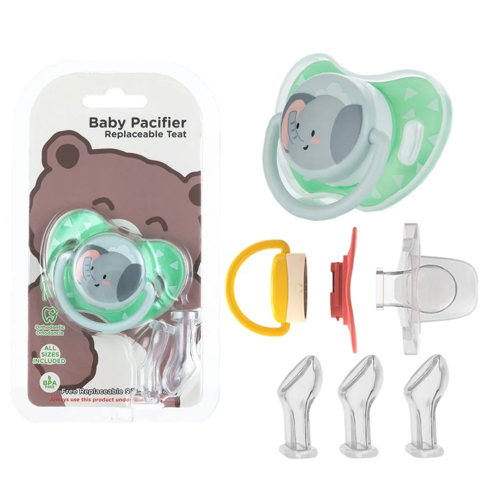 Miyocar Lovely Elephant Baby Pacifiers Bring Replacement Nipple Includes 3 Different Size Silicone Teat for Boy and Girl