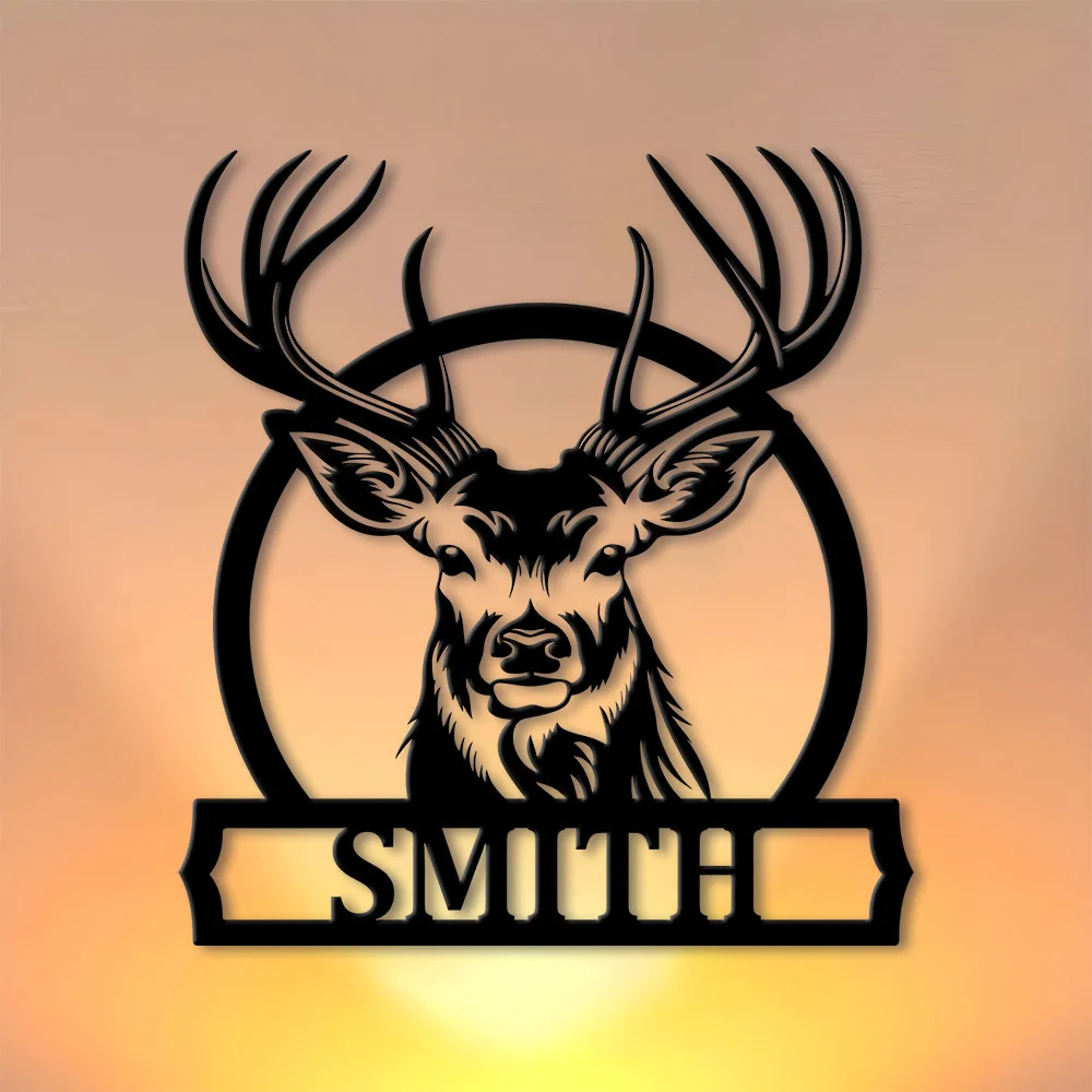 Personalized Deer Family Name Metal Sign Custom Antler Wall Art Hunting/Cabin/Rustic Home Decorations Gift for Him Father's Day view 3