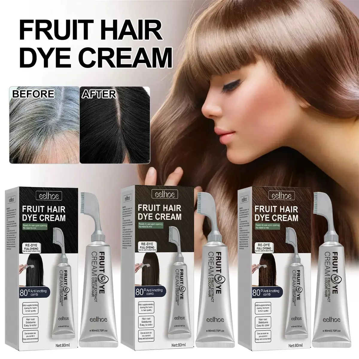 

Fruit hair dye cream covers gray hair easy to use non toxic formula