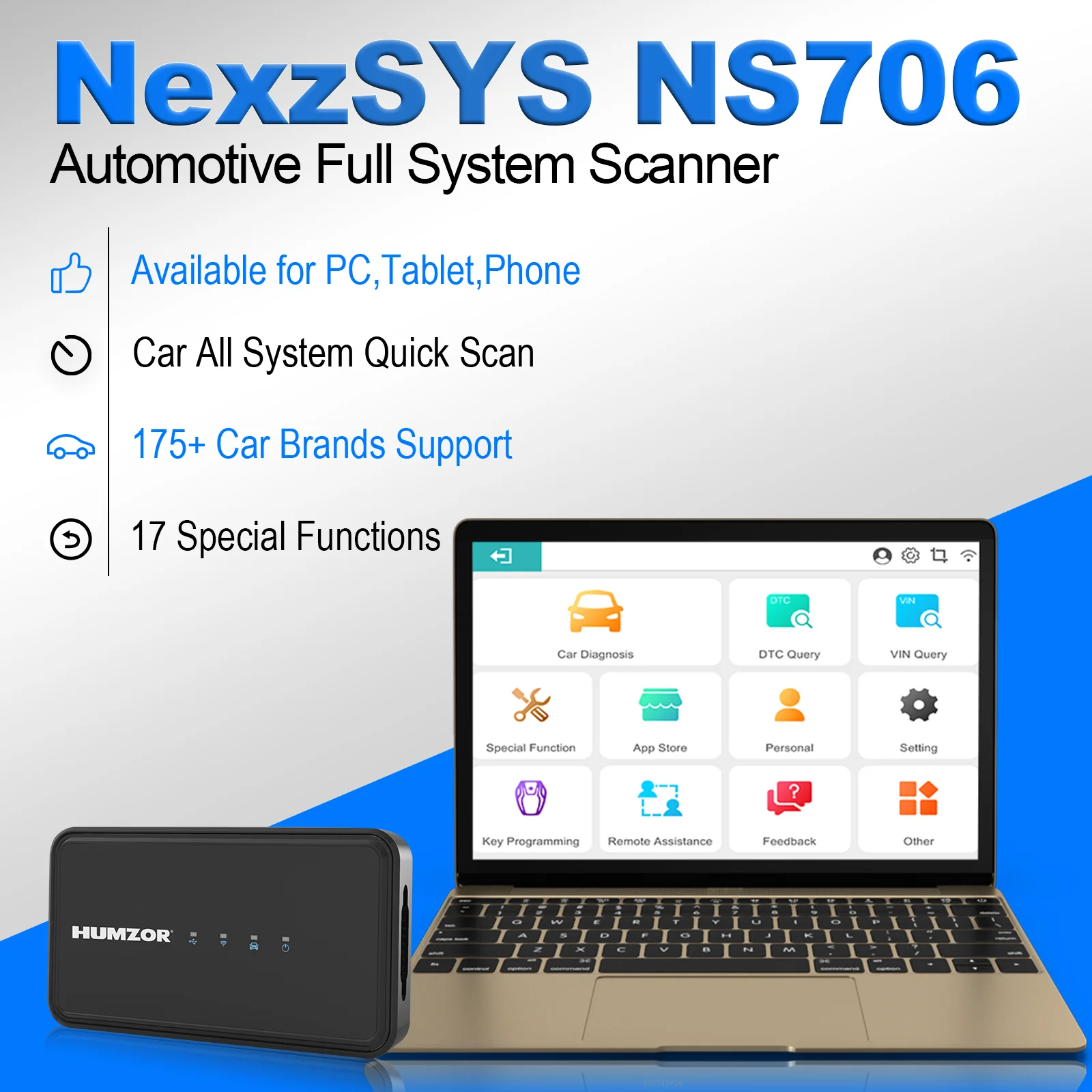 Humzor NS706 Full System Car Diagnostic Scanner PC (Windows) for SAS CVT ABS Gear Learning 17 Reset Service OBD 2 Diagnosis Tool