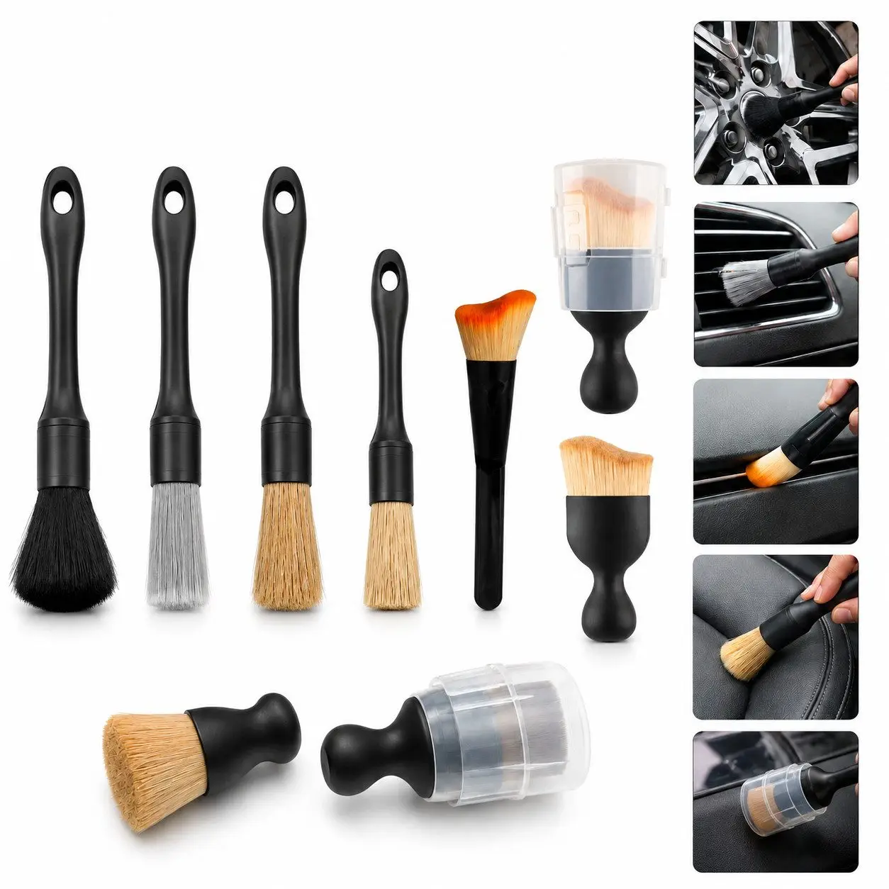 Ensemble de 6 brosses de nettoyage pour voiture, kit de nettoyage pour aérations, vitres, garnitures, interstices de sièges et compartiment moteur, brosses de nettoyage pour voiture et maison, design ergonomique