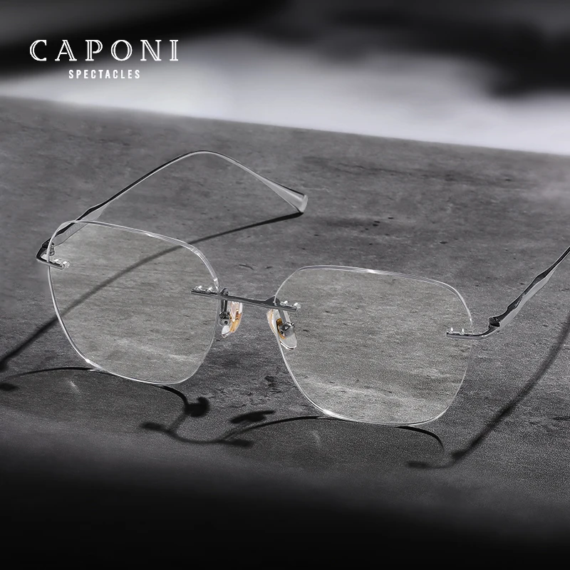 

CAPONI Rimless Men's Glasses Frame Pure Titanium Fashion Simple Anti Blue Light Eye Glasses Brand Designer Spectacles JF69068