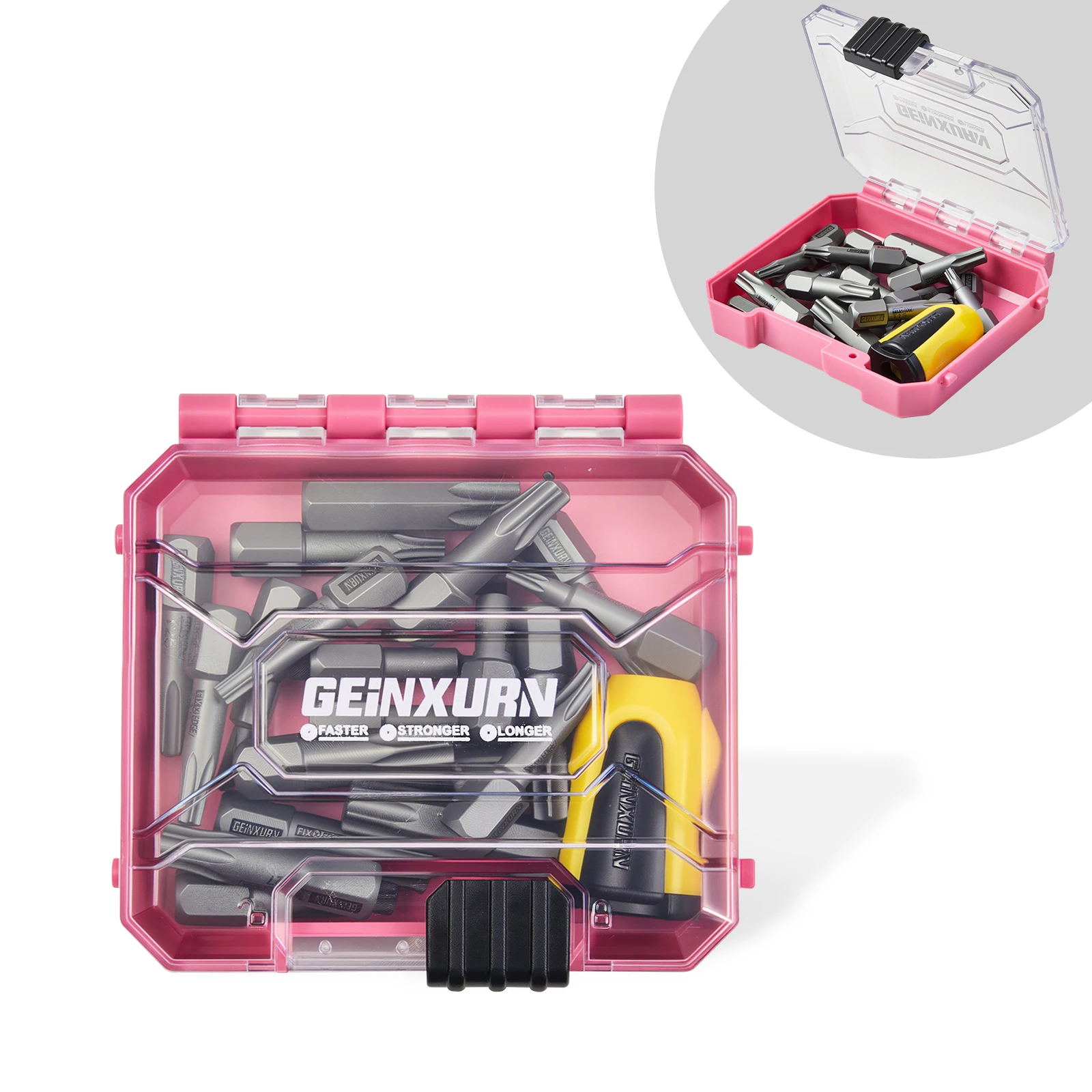 Geinxurn FIXEDGE 21PCS 25mm Magnetic Screwdriver Bits Set (T7–T40) in Mini Red Case with Yellow  Magnetizer/Demagnetizer