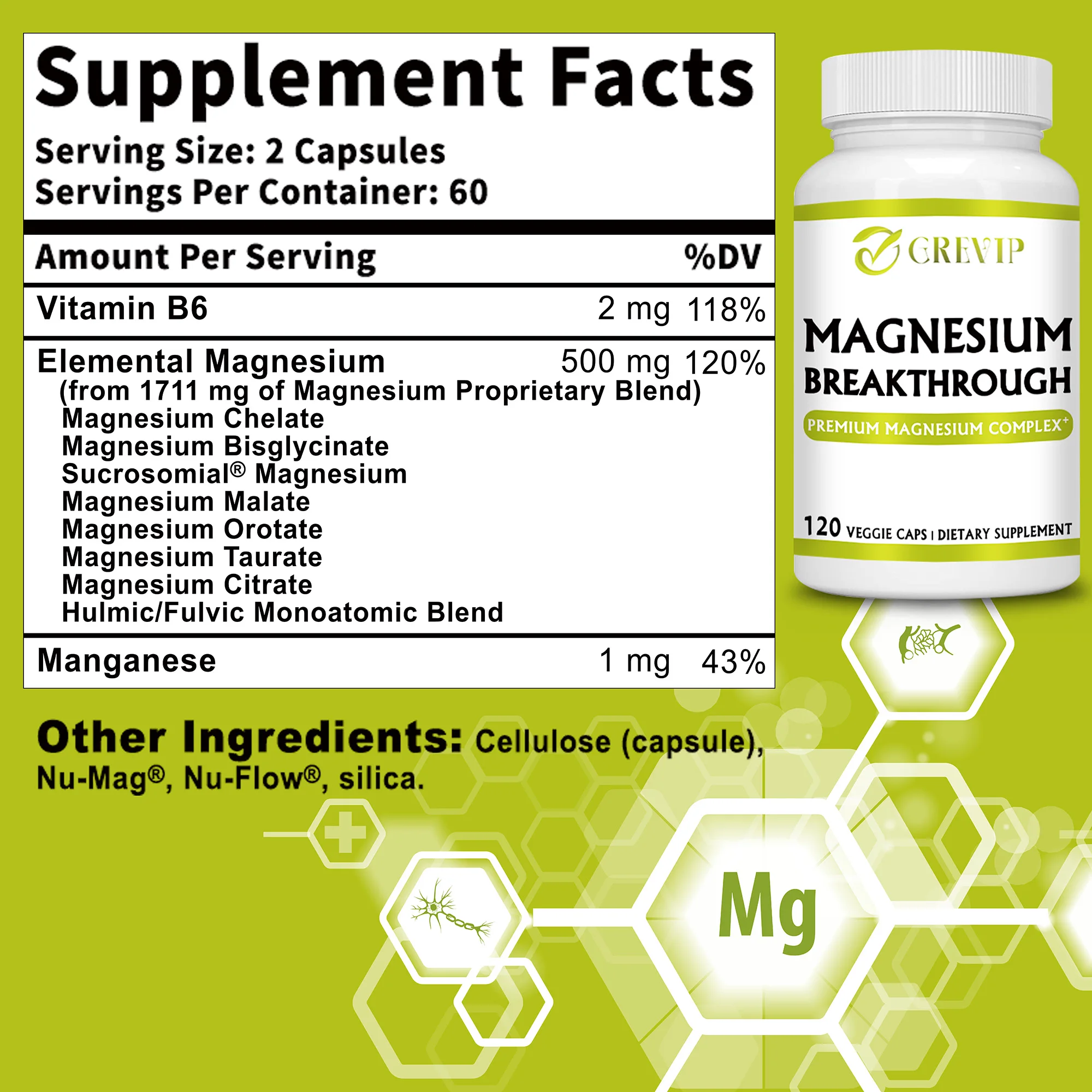 Magnesium Breakthrough - 7 Forms of Magnesium - Natural Sleep and Brain Supplement, Supports Muscle, Joint Health - 120 Capsules