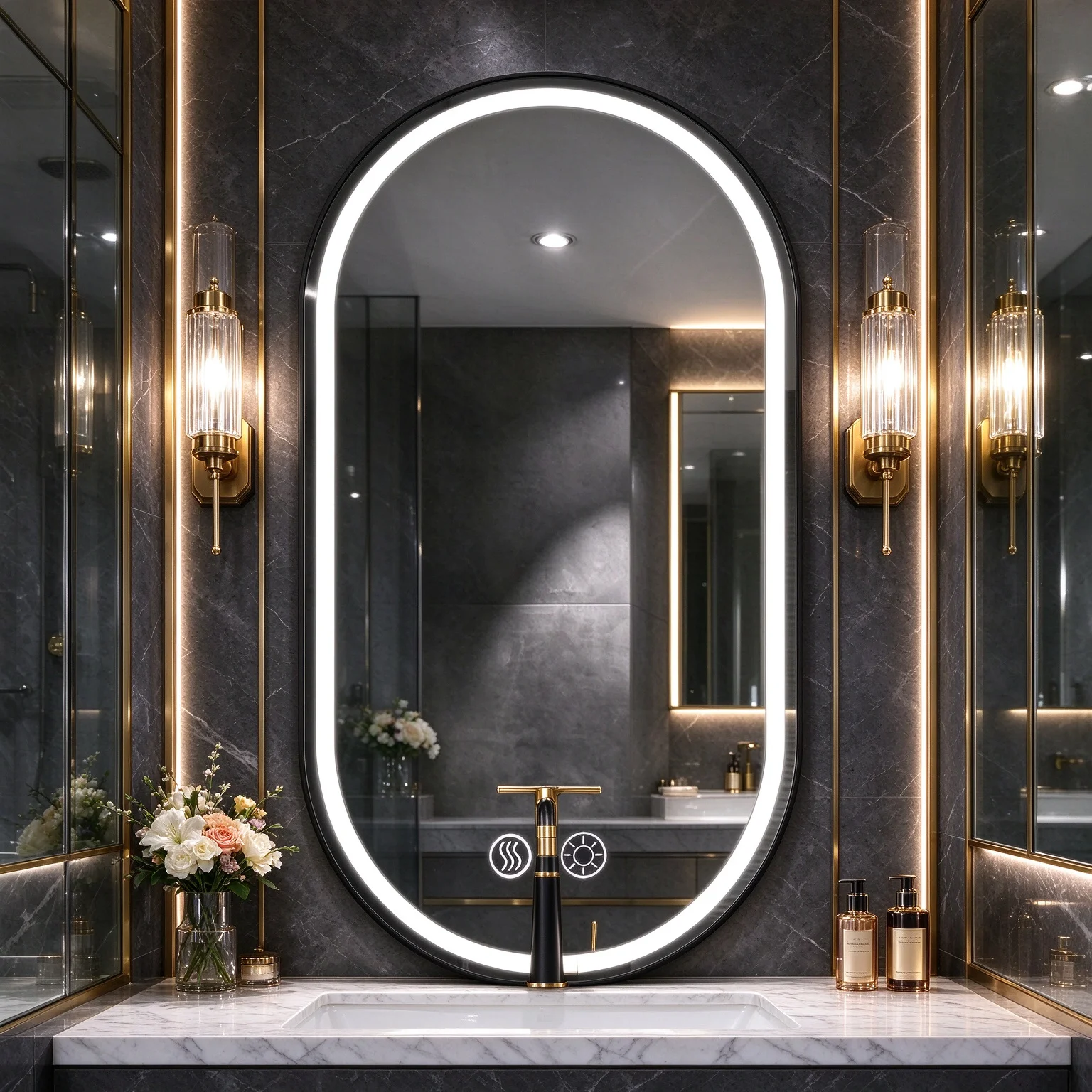 Oval LED Bathroom Mirror Wall Mounted, Touch Control Anti-Fog Lighted Vanity Mirror, Long Press Dimmable Brightness, Smart Makeup Mirror for Bathroom & Bedroom Decor