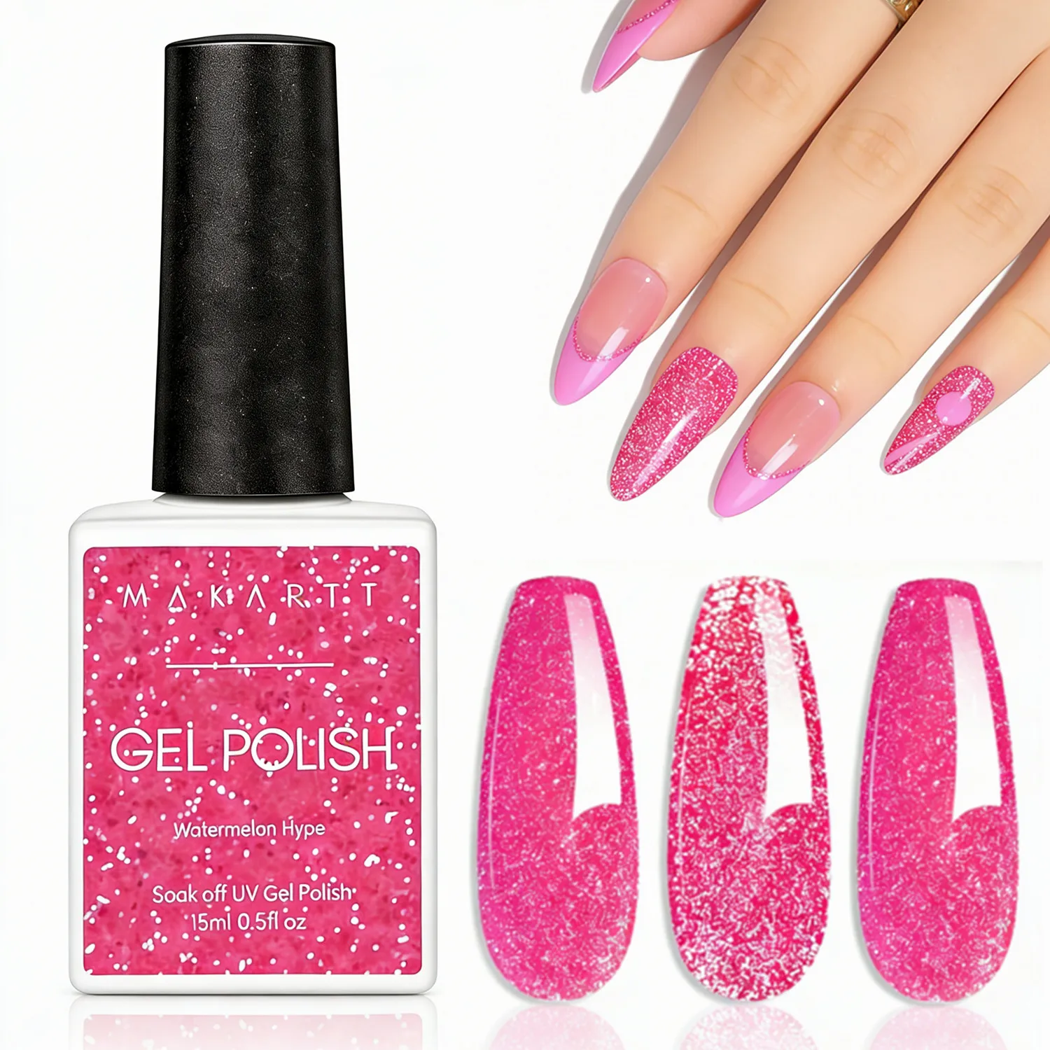 Summer Pink/15ml Fluorescent Reflective Nail Gel Polish/Dark Flash Super Glitter Neon/Semi Permanent Gel Nail Art Gel Varnish