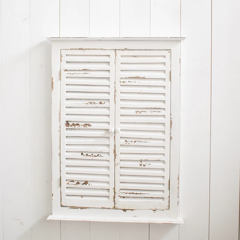 

Reclaimed Wood Vintage Painted White Shutter Window Frame Wall Decor