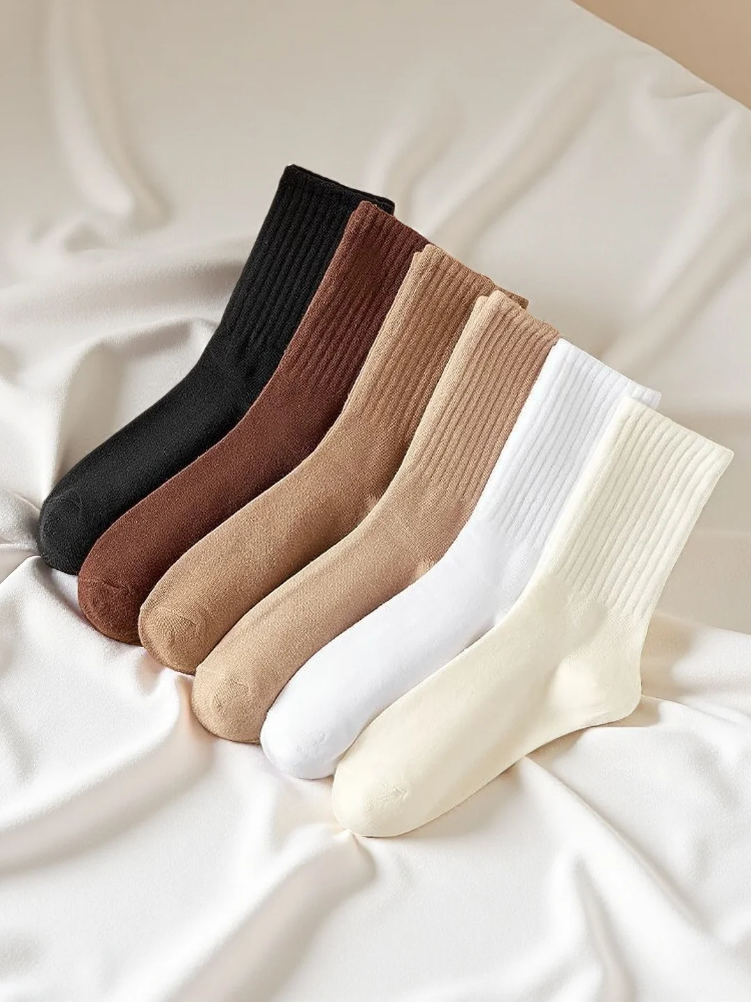 Zestaw 6 par skarpet - podkolanówki z wywiniętym brzegiem, prążkowane, wielokolorowe, miękkie, elastyczne, do codziennego noszenia dla kobiet i mężczyzn