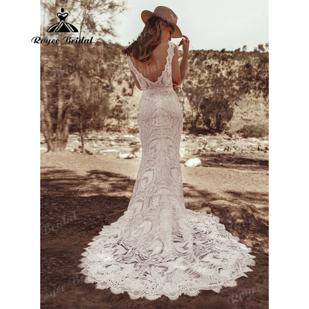 vestido casamento civil Backless Lace Boho Women Wedding Dress with V Neck 2024 Robe Rustic Elopement Bridal Gown Custom Made