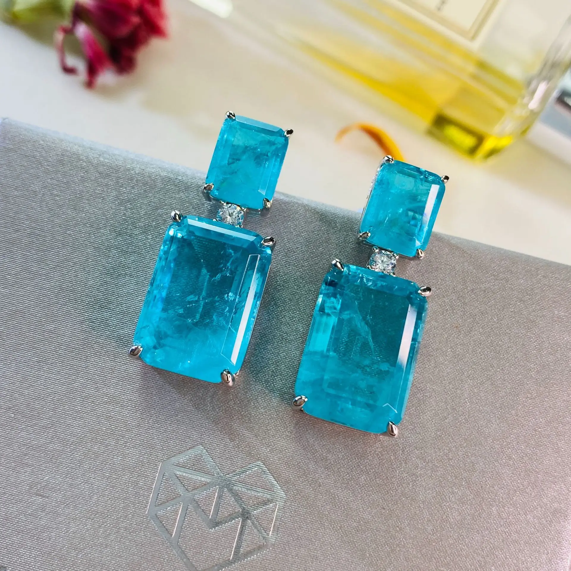 S925 Sterling Silver Imitation Paraiba Tourmaline Earrings, Wedding Earrings, Engagement Earrings For Women Wholesale Jewelry