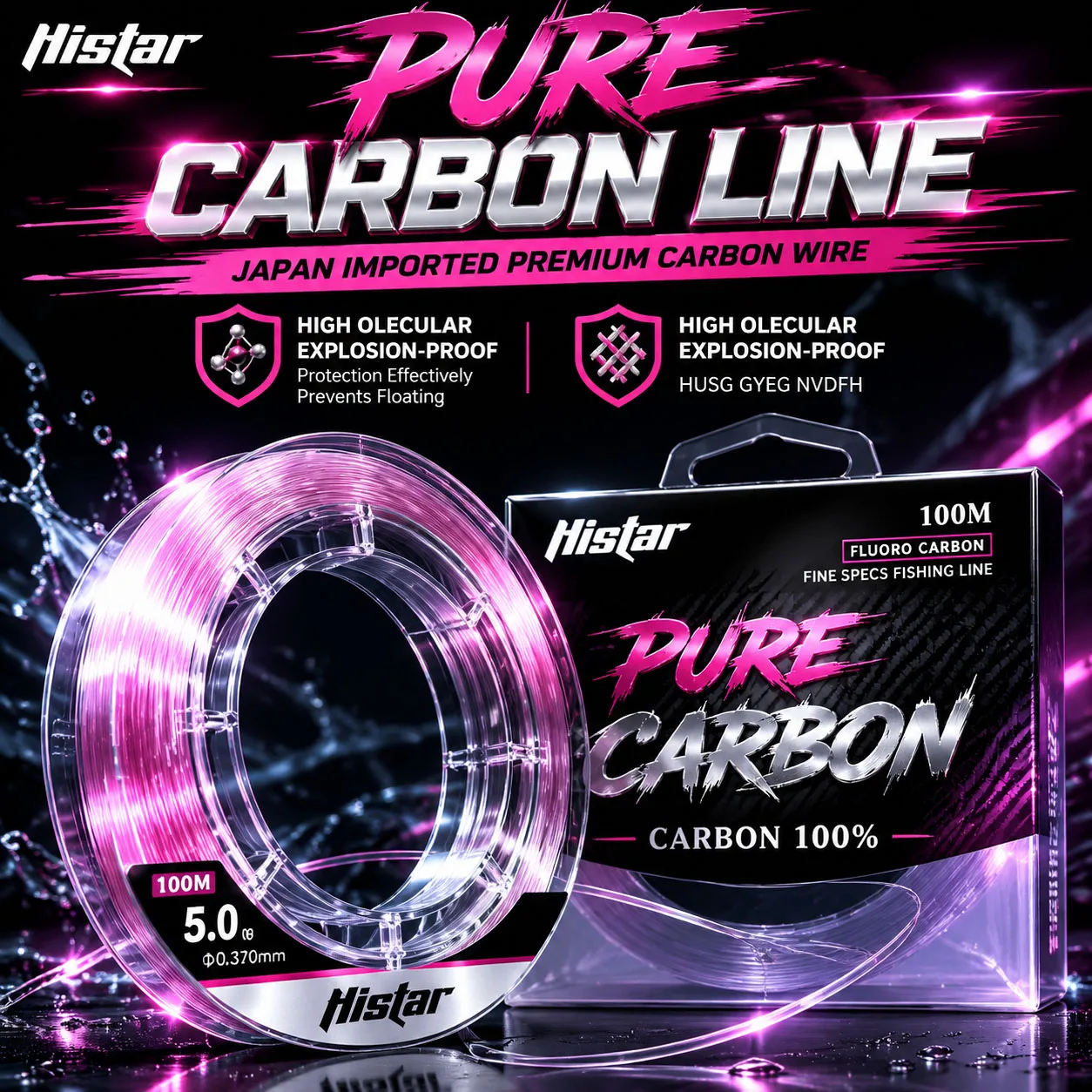 HASIDA 100M Fluorocarbon-Angelschnur, Carbon-Vorfachschnur, Stoßfeste Vorfachschnur mit hoher Festigkeit für Süß- und Salzwasserfischen