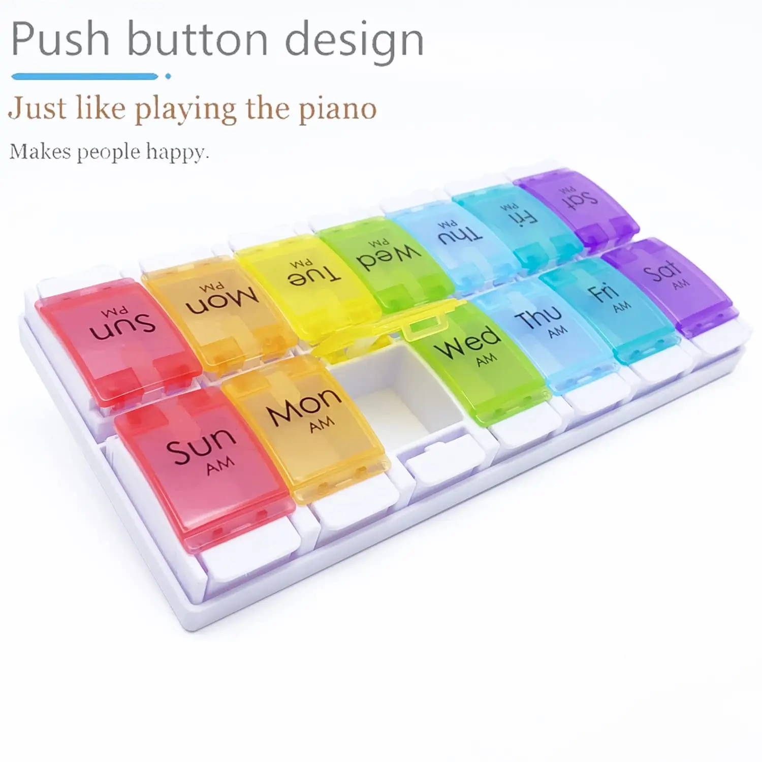 Rainbow Weekly Pill Organizer 2 Times a Day Large Daily Pill Box with Easy Push Button Design BPA-Free Medication Case for Pills