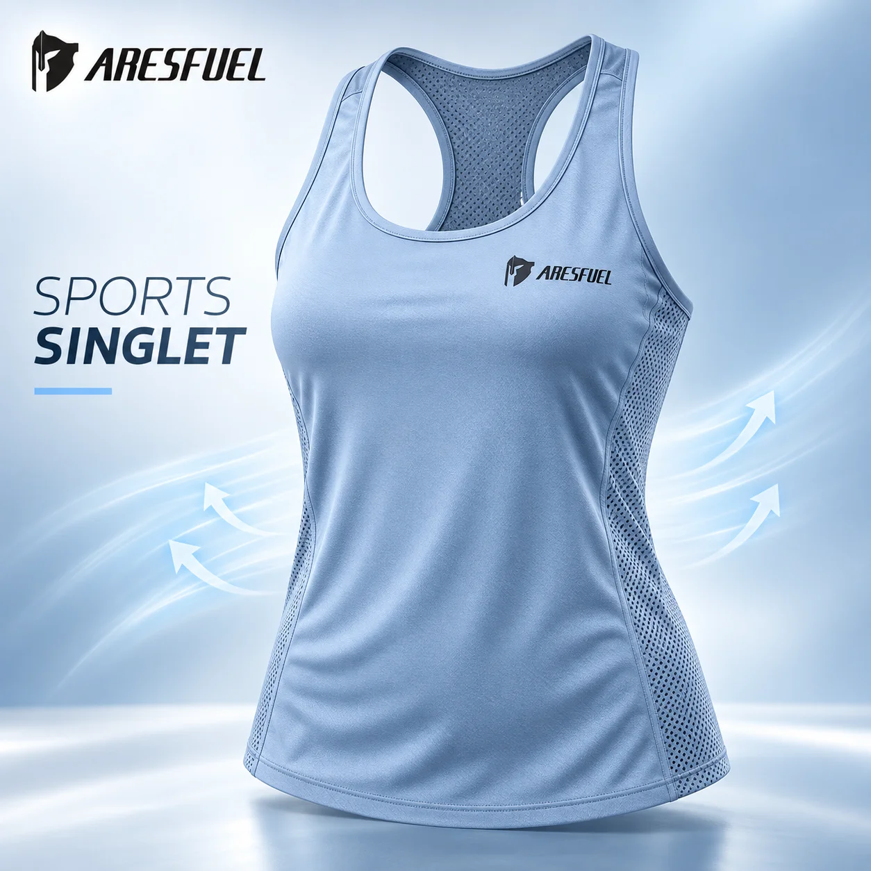 ARESFUEL Women’s Sports Singlet, Racerback Workout Tank with Breathable Mesh Panels, Quick-Dry Sleeveless Top for Running, Gym &