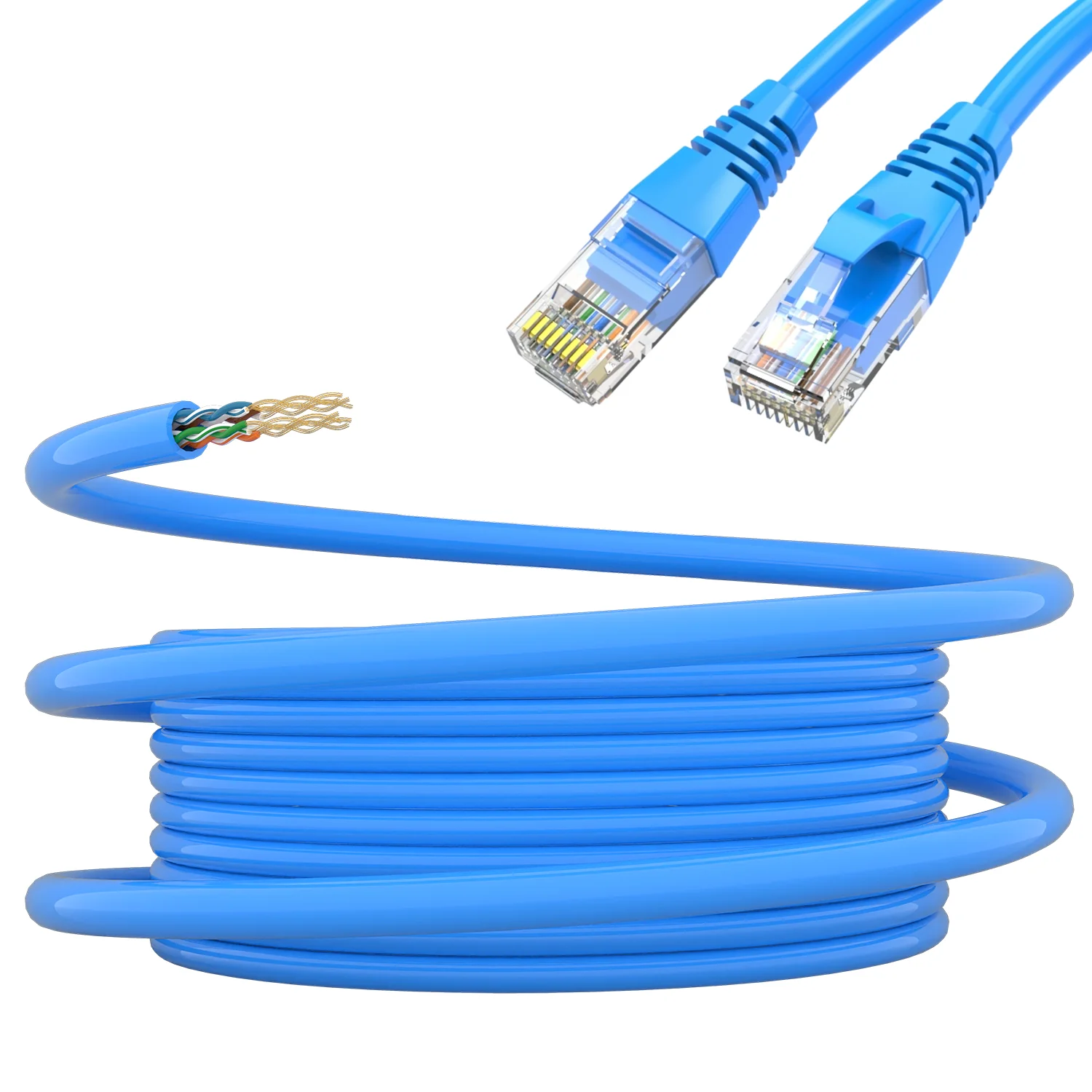 كابل تصحيح UTP Cat5e Ethernet مع قابس RJ45 باللون الأزرق