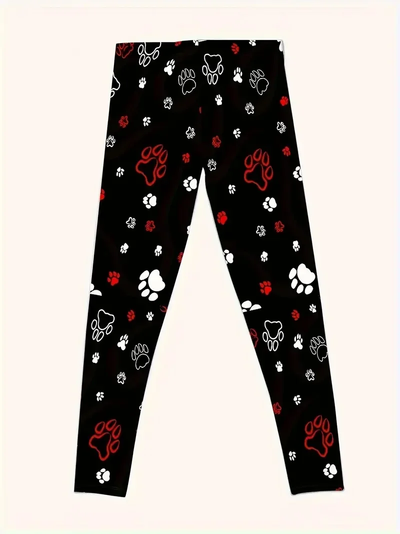 Cat-paw Print tight stretch elastic waist casual leggings for women spring and summer wear