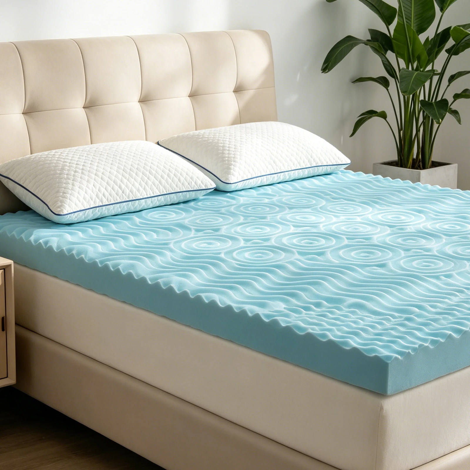 Gel Memory Foam Mattress Topper, 5-Zone Ergonomic Support Cooling Mattress Pad with Breathable Airflow Design, High-Density Memory Foam Topper for Bed, Sofa Bed & RV