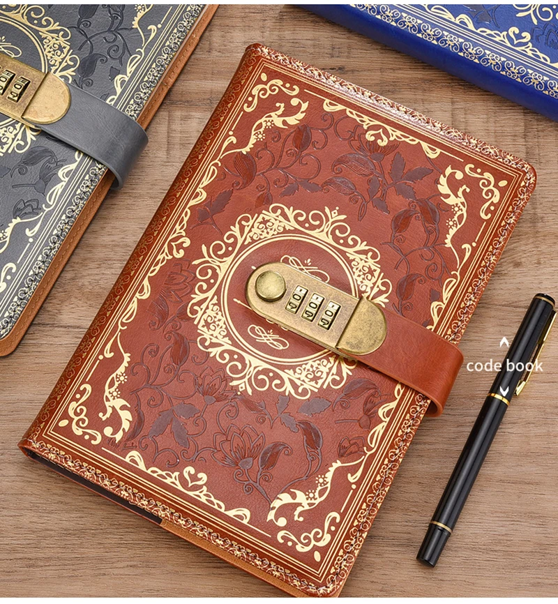Retro-Digital-Passwort-Notizbuch, Tagebuch mit Schloss, A5, perfekt für Männer und Frauen – PU-Leder, Zahlenschloss, Personen, Privatsphäre – Detail 3