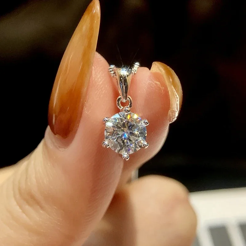GRA 1-3CT klasyczny okrągły diamentowy diamentowy randkowy naszyjnik ślubny dla kobiet prawdziwa 925 srebrna luksusowa biżuteria — zdjęcie 2