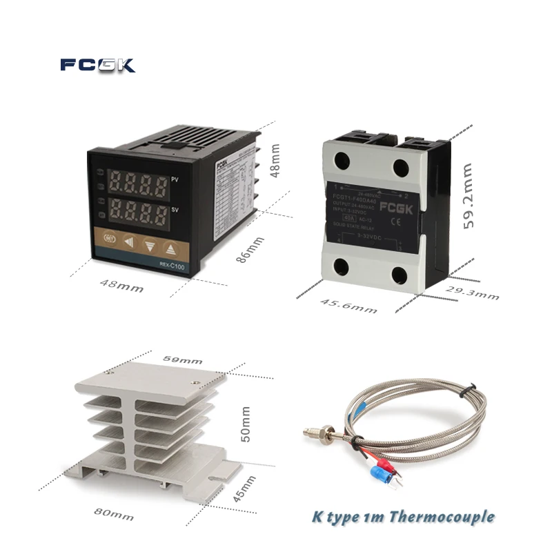 REX-C100 Controlador de Temperatura PID, Termostato Digital, Saída 40A SSR, Tipo K Termopar, 220V, 400 Graus