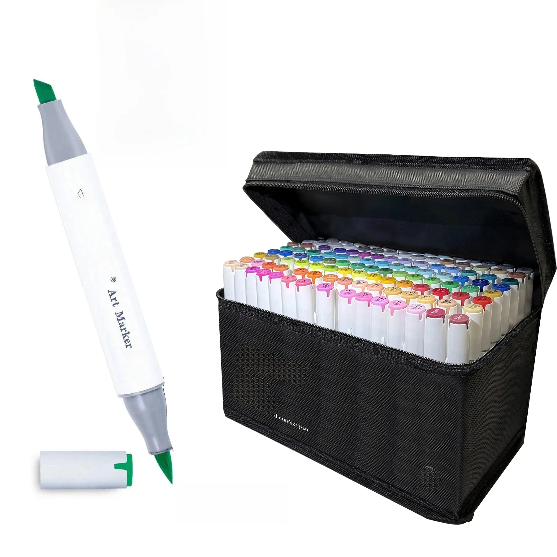 Alcoholmarkerset, 120/80/60/48 kleuren, beitel met dubbele punt en fijn, kunststiften op alcoholbasis voor studenten, ideaal om in te kleuren - afbeelding 2
