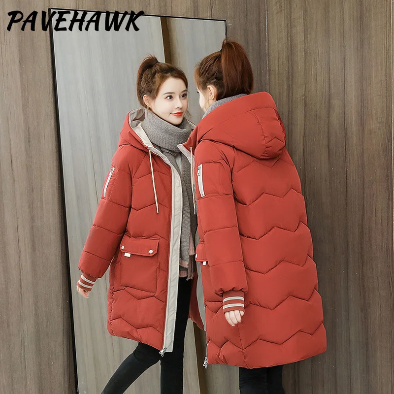 Women Warm Thick Hooded Parkas Winter Loose Casual Long Sleeve Jackets Basic Zipper Fashion Padded Long Coat Female Clothes