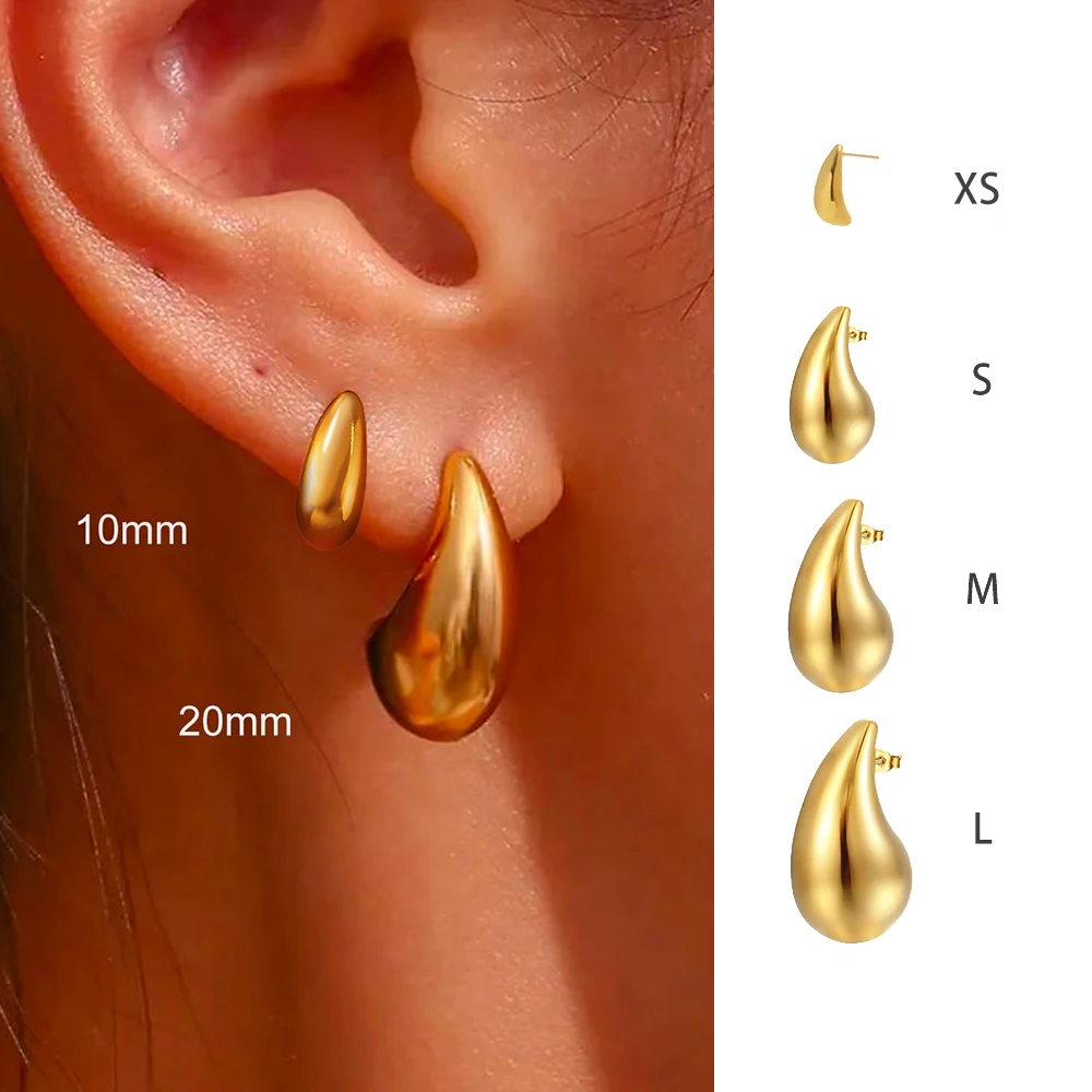 

10-31mm Stainless Steel Vintage Chunky Water Drop Earrings For Women Gold Plated Thick Earring Statement Wedding Jewelry Gifts