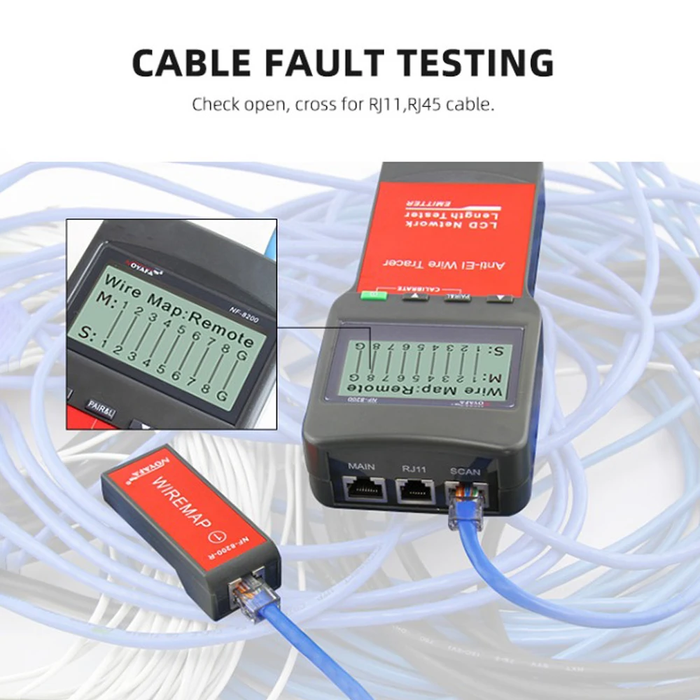 Imagem -04 - Noyafa Nf8200 Cabo de Rede Testador Comprimento Medição Cabo Testador de Continuidade Anti-interferência Rastreador de Fio com Display Lcd
