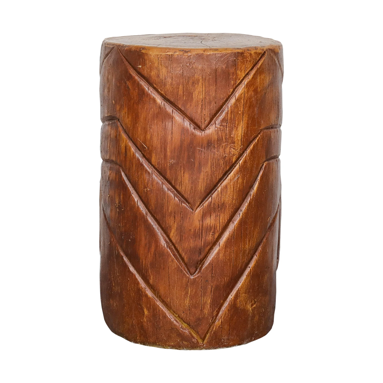 Tiki Face Imitation Wood Stump, Large Tiki Face Kanaloa Teeth Indoor Outdoor Side Table Statue Decor19.6''H Concrete Tiki Statue