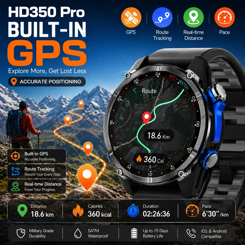 

Outdoor Sports GPS Watch Men 3ATM Waterproof Altimeter Compass Offline Map 540mAh Battery 100+ Modes Fitness Tracker Smartwatch