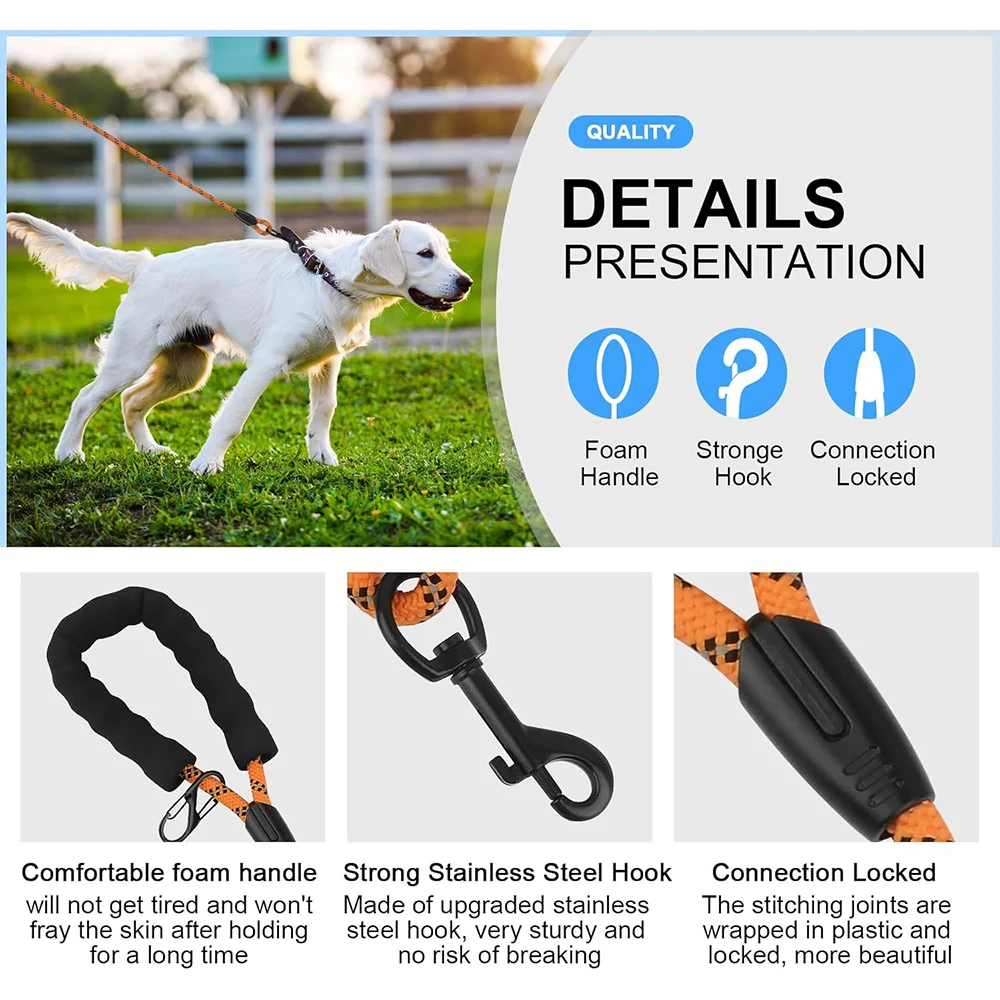 Dog Training Lead, Long Dog Lead 1.5M/2M/3M, Long Rope With Padded Handle For Small, Medium/Large Dog_voghion.com