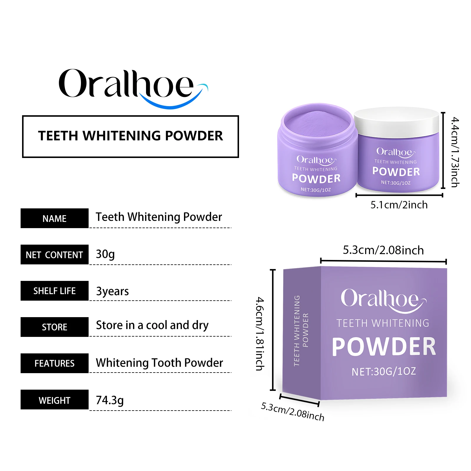 Oralhoe 30 جرام مسحوق تنظيف الأسنان الأرجواني إزالة البقع البلاك نظافة الفم رائحة طازجة سطع العناية بالأسنان تبييض مسحوق الأسنان #6