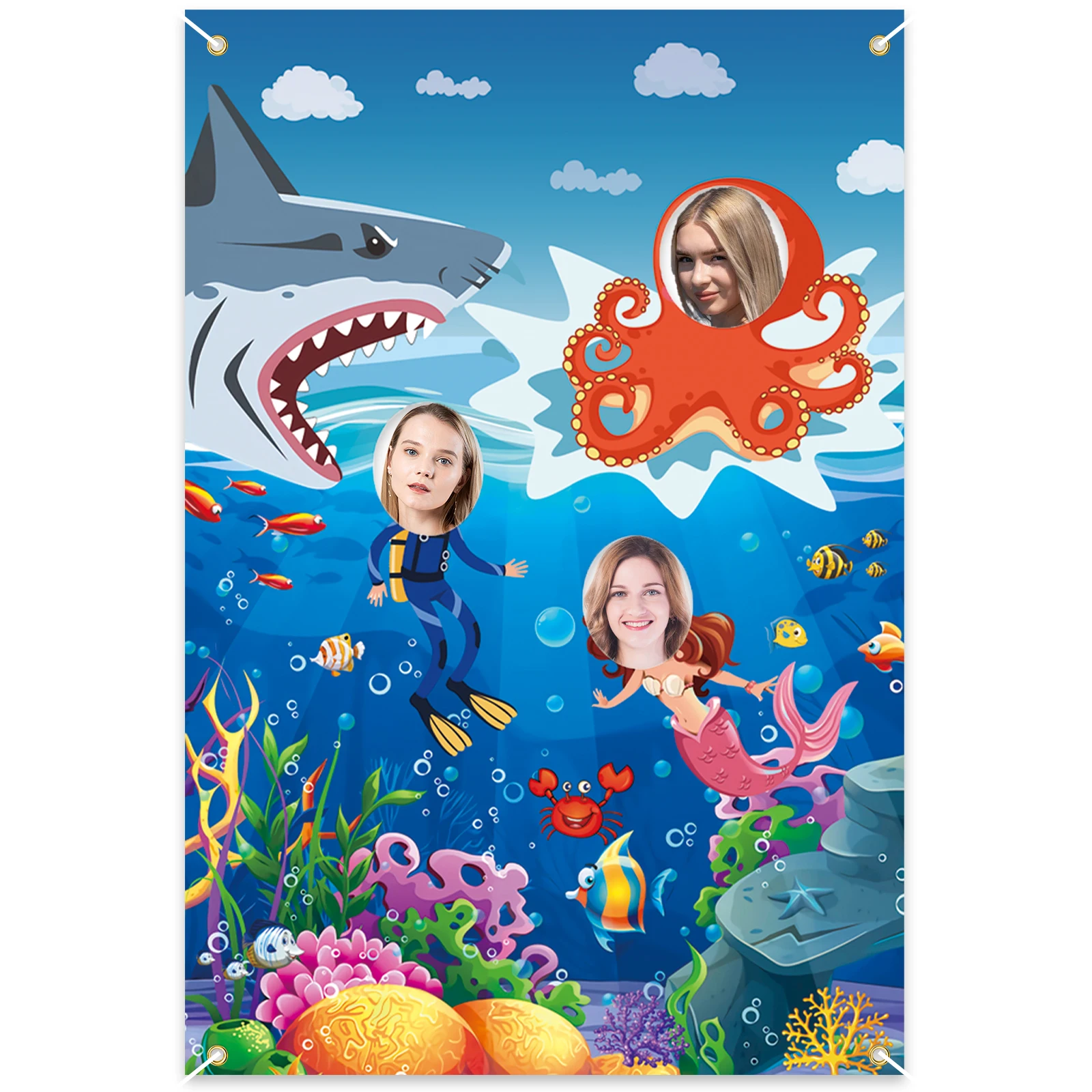 Vibrant Under the Sea Polyester Photo Banner Backdrop, Banner Decorations  for Sea Animal Theme,Birthday,Shower Decor