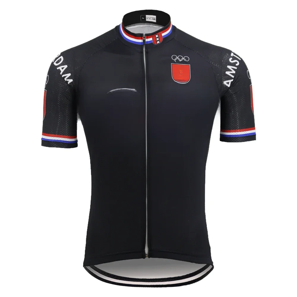 AliExpress DOWNORUP National black cycling jersey short sleeve mtb jersey AMSTERDAM FRANCE ITALIA HOLLAND bike clothing