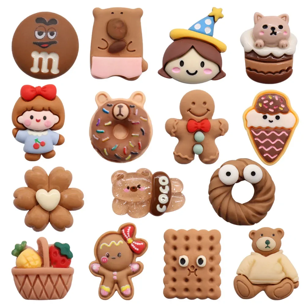 Breloques de chaussures en résine pour fille, ours au chocolat, crème glacée, fleur, pain d'épice, pantoufle, trou de structure, ornement de chaussures, cadeau pour enfant, 1-15 pièces