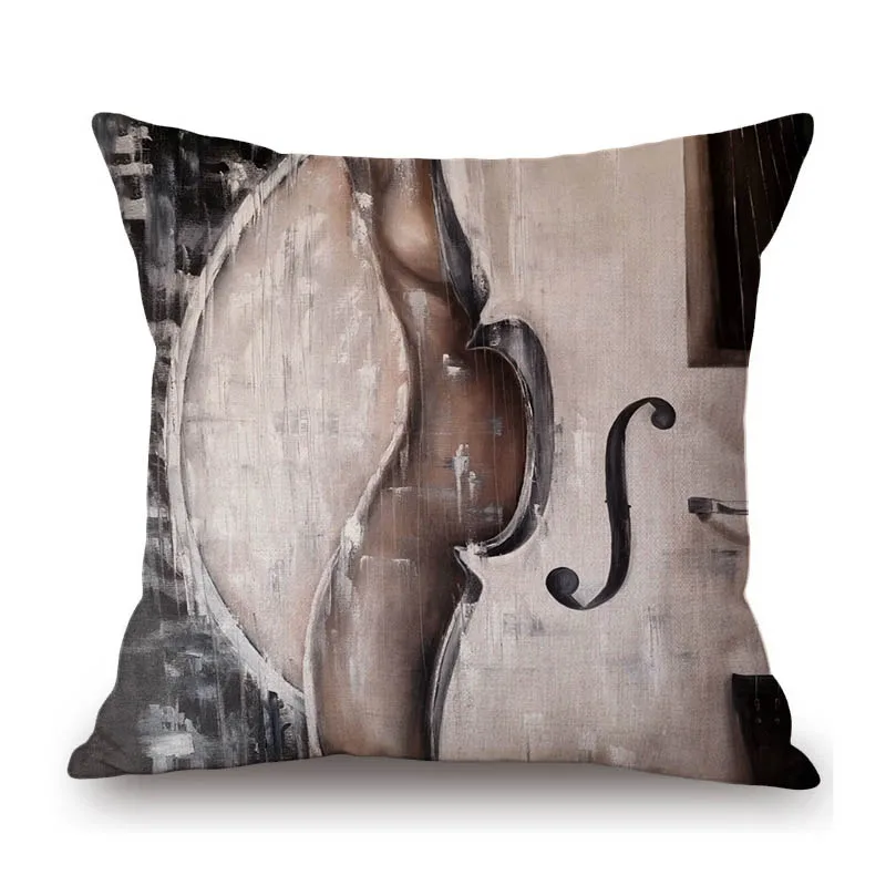 Sexy Muse Body Curls Violin Cello Abstract Oil Painting Modern Decorative Art Sofa Throw Pillow Case Classic Cushion Cover