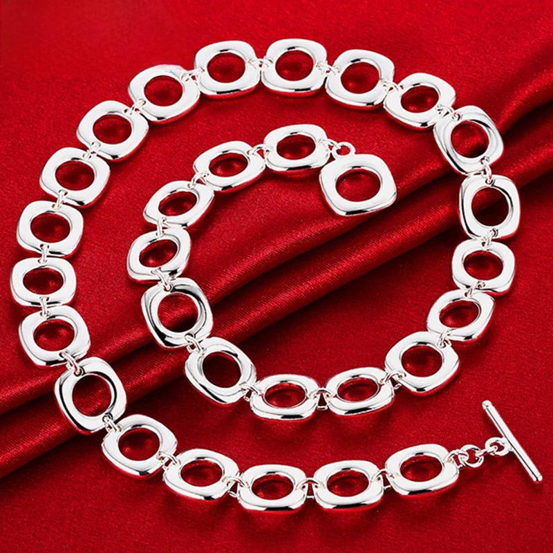 DOTEFFIL 925 srebro 20 cali kwadratowy okrągły łańcuszek naszyjnik dla kobiet Man Charm Wedding przyjęcie zaręczynowe biżuteria — zdjęcie 2